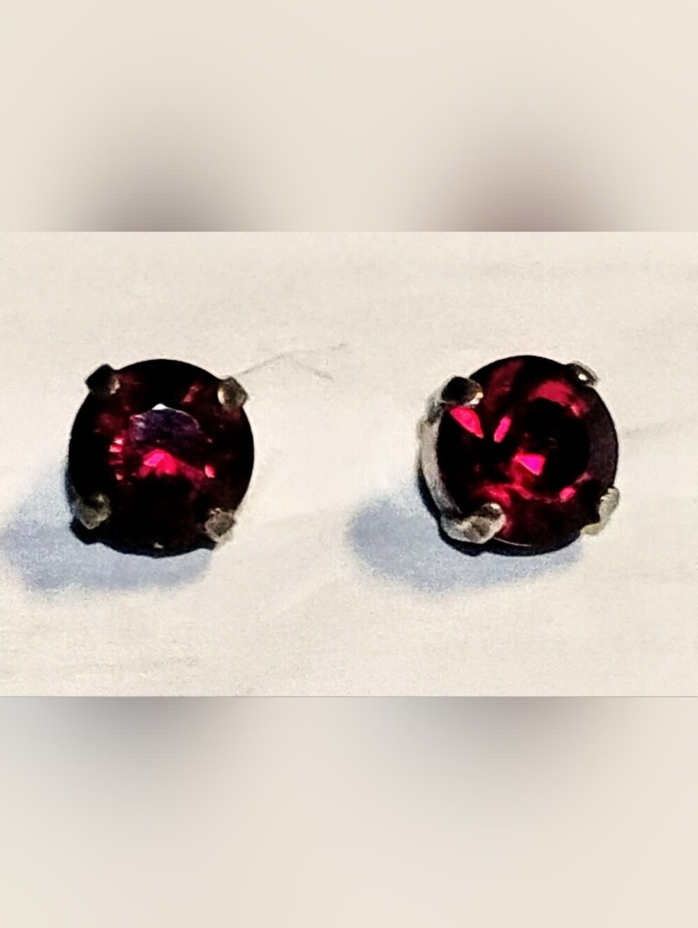 Vintage Sterling Silver Deep Red Garnet Stud Earrings